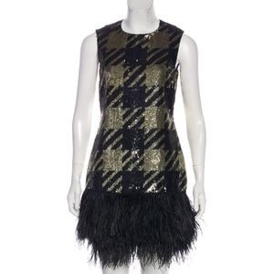 Michael Kors Silk Sequin Feather Trim Dress $6395